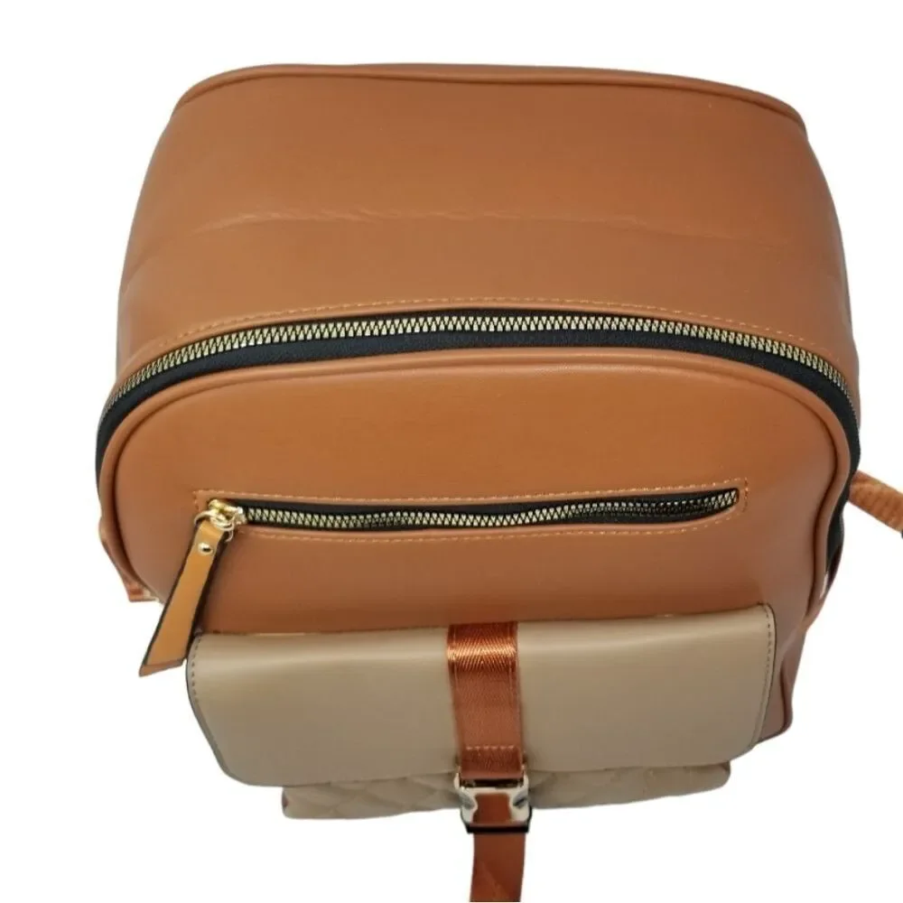 Brown and Khaki Large Square Backpack Purse